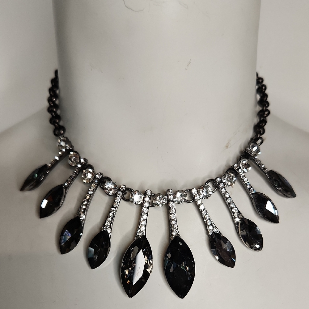 Park Lane Crystal Black and Silver Statement Necklace Adjustable 18-28"